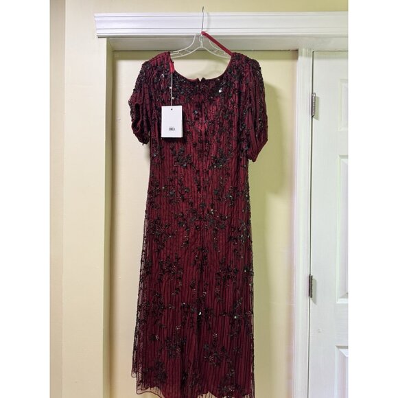 Mac Duggal High Neck Puff Sleeve Embellished Dress Red (Womens) 20W - Picture 2 of 6